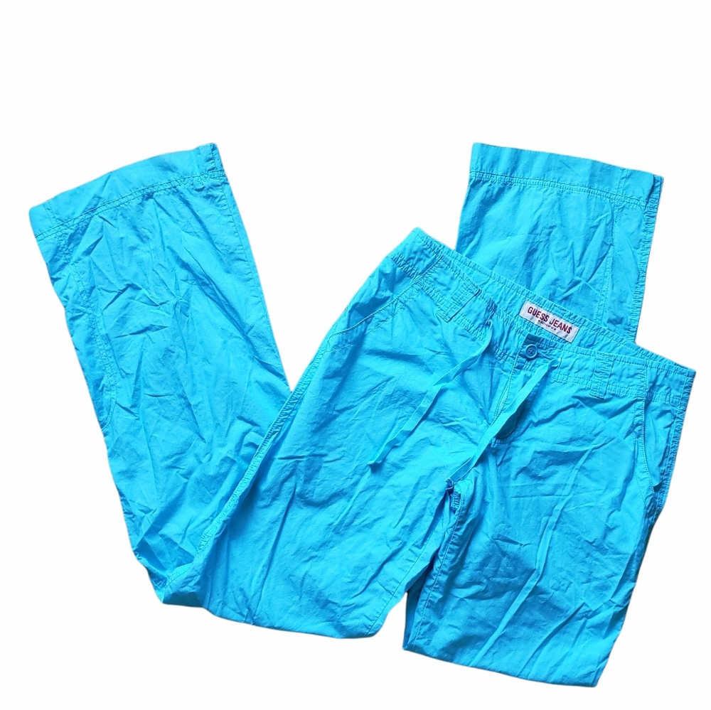 GUESS JEANS VIBRANT BLUE SWISHY COTTON PANTS - 27